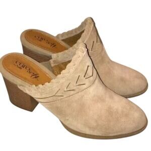 Y2k Womens 8.5 Leather Suede Mule Clog Boho Stitched Heel Western Quiet Luxury